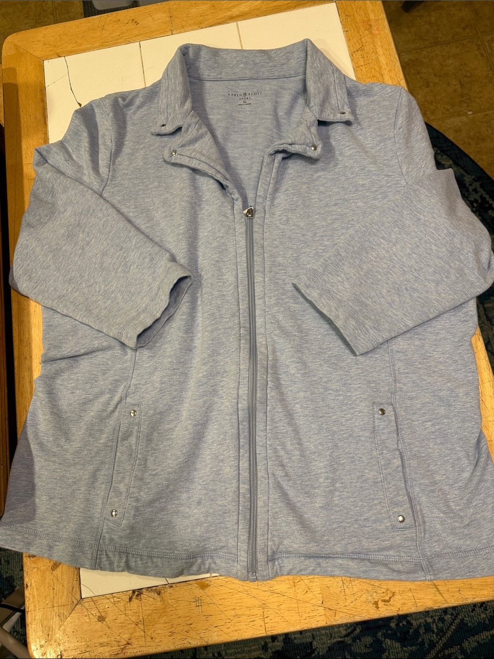 Karen Scott Heathered Sky Blue Zip Jacket